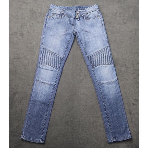 Carmar Denim Denim - Carmar Womens 25 Jeans Light Wash Ribbed Knee Low Rise Slim Straight Leg